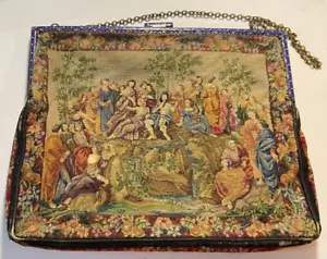 vintage Needlepoint Tapestry Enamel Art Deco 1920 s Original clutch - Picture 1 of 6