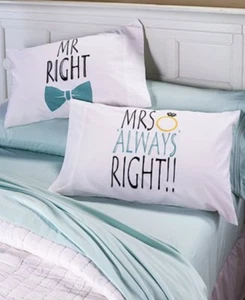 Set of 2 Novelty Pillowcases Mr. Mrs Right/Love You More/To the Moon & Back  - Picture 1 of 12