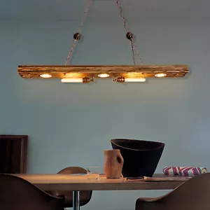 220V Industrial Design Pendel Decken Lampe Holz Balken Wohn Zimmer Hänge Leuchte - Bild 1 von 6