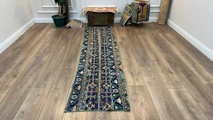 Blauer Läufer gewebter Teppich, türkischer Wollteppich, türkischer Vintage-Teppich, handgefertigter Teppich - Bild 1 von 10