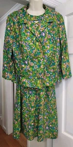 Vintage 50s 60s Neusteters Mod Floral Shift Dress Jacket Pink Green 2 Piece L XL - Picture 1 of 24