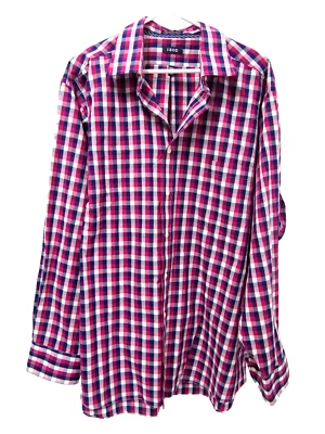 Izod Mens Dress Shirt 17 1/2 34/35 Twill Pink Navy Blue Checkered Wrinkle-Free - Image 1 of 4