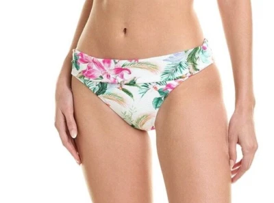 NEW LA BLANCA 'Mystic Palms' Shirred Hipster Bikini Bottoms White Floral LB3ZL95 - Image 1 of 4