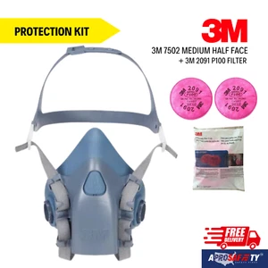 3M 7502 Half Face Respirator Facepiece Mask SILICONE PPE W/ Filter 2091 - Picture 1 of 5