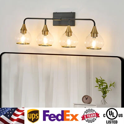 31 in Vanity 4 Light For Bathroom Mirror Gold LED Fixture With Clear Glass Shade - Image 1 of 4