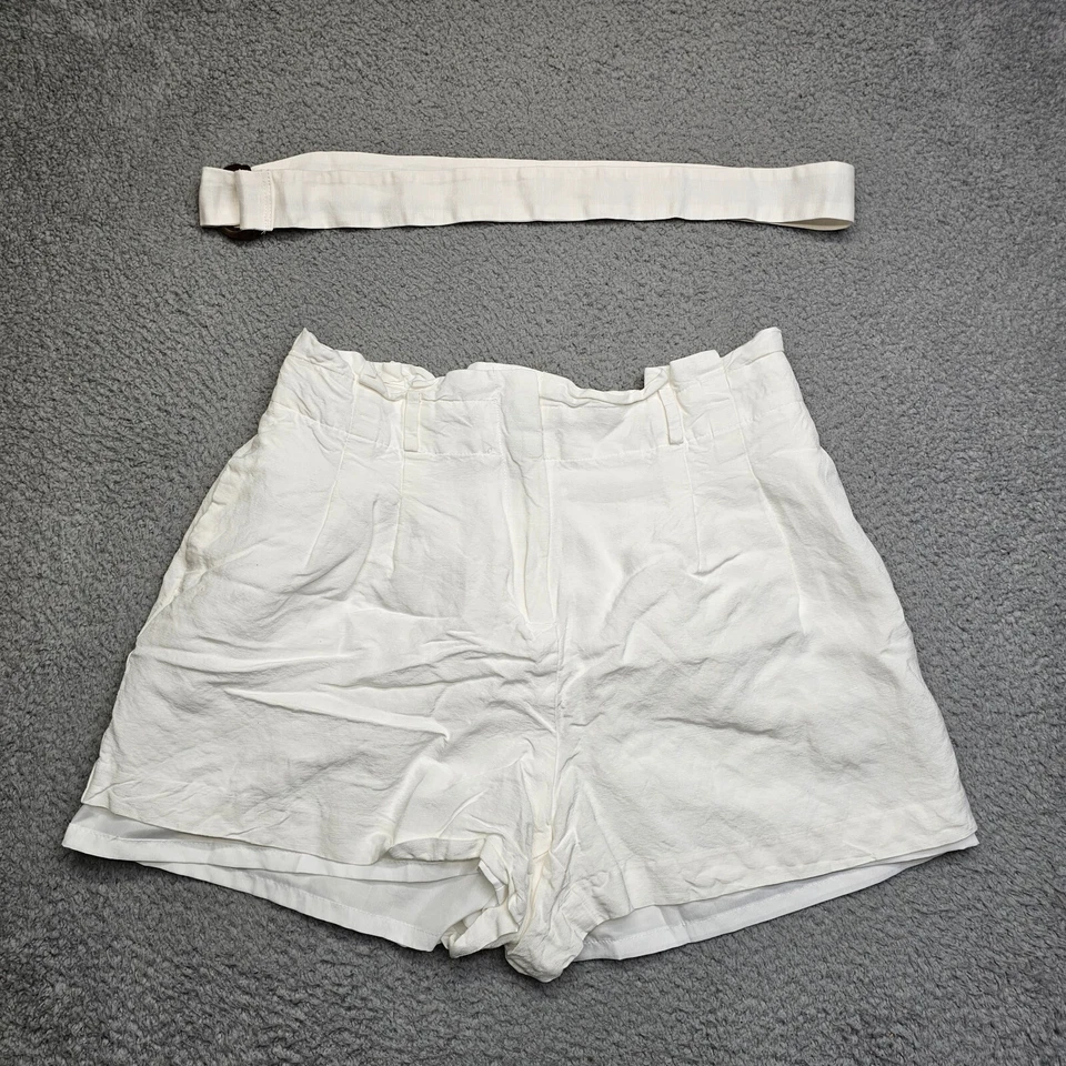 Ann Taylor Short Women's 10 White Belted Flat Front Casual Linen Blend - Image 1 of 4