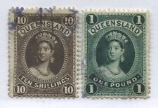 Queensland QV 1882 10/ and 1883 £1 both revenue used