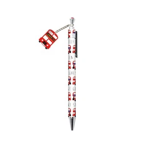British Big Red London Bus Slim Ballpoint Pen with Charm - Picture 1 of 1