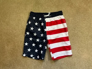 EUC Gymboree Boys 12 Flag Stars Stripes Red White Blue Swim Board Shorts Trunks - Picture 1 of 4