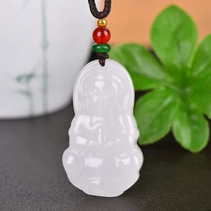 Chinese Natural White Jade Hand-carved Exquisite Guanyin Pendant 9127 - Picture 1 of 6