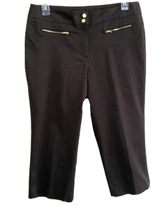 ND New Directions Womens Size 14 Straight Leg Cropped Pants Stretch Brown / Gold - Picture 1 of 5
