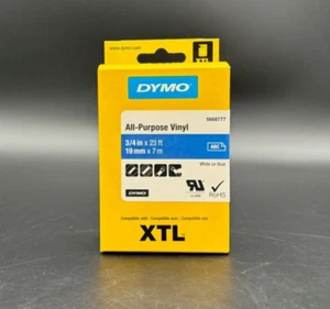 NEW DISCONTINUED Dymo XTL White on Blue 3/4" Vinyl Labels 1868777 - Picture 1 of 4