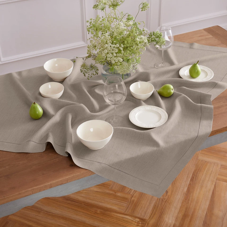 Solino Home 100% Pure Linen Table Throw for Fall Dining, Classic Hemstitch - Image 1 of 1