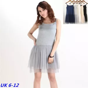 Lady Layered Mesh Extender Dress Short Camisole Spaghetti Tulle Slip Fashion - Picture 1 of 17
