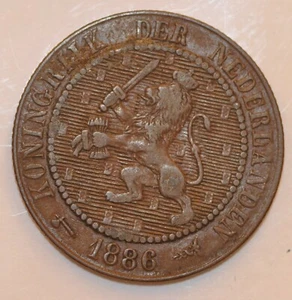 1886  Netherlands Two and One Half Cent - Picture 1 of 2