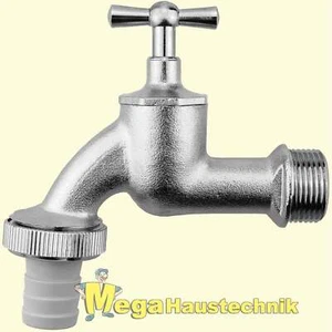 3/4 Zoll Wasserhahn verchromt mit Schlauchverschraubung Tülle für Innen & Außen - Bild 1 von 4