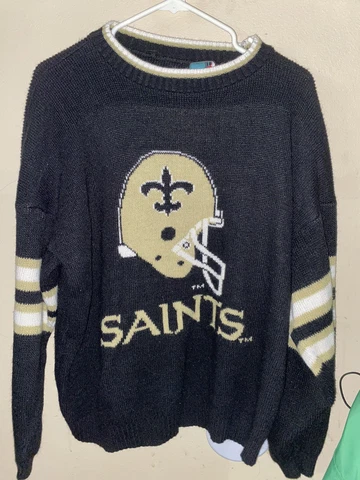 Vintage Barrel Sportswear New Orleans Saints Helmet Logo Acrylic Sweater Mens XL Cover