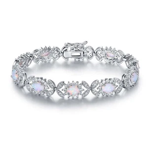 Hawaii White Opal Oval Bracelet Sterling Sliver Jewelry For Women Girl - Picture 1 of 2