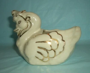 Vintage White Swan With Bonnet Planter White With Gold Gilt Trim 5" Long 1950s - Picture 1 of 6