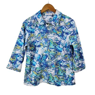 Blazer Breckenridge tamanho médio jaqueta pequena carreira casual estampa onda azul zíper - Imagem 1 de 4