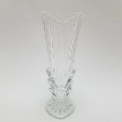 Jarrón de vidrio transparente acampanado acanalado de colección con patas Art Deco Foto 1 de 4