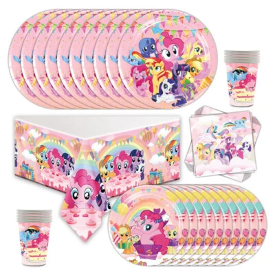 Juego de suministros de fiesta de cumpleaños My Little Pony platos tazas mantel servilletas Foto 1 de 4