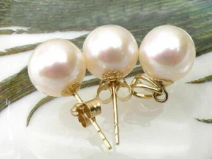 AAA natural 7-8MM south sea white pearl earrings + Pendant 14K GOLD - Picture 1 of 2