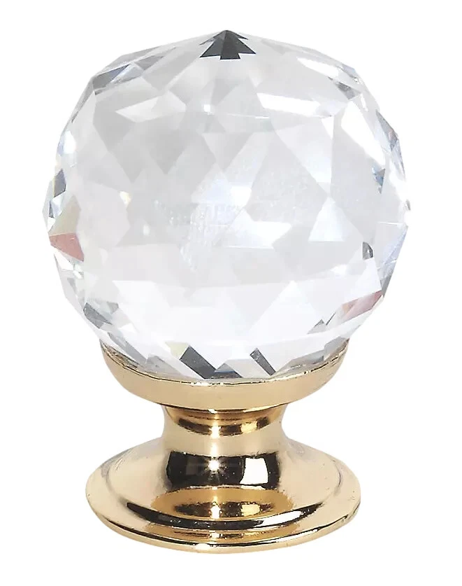 Essentials Modern Cabinet Knobs – Faceted Glass & Polished Chrome – 30mm 2 Pack