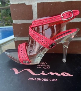 NEON PINK SANDALS   CLEAR HEELS  — SIZE 7  - Picture 1 of 17