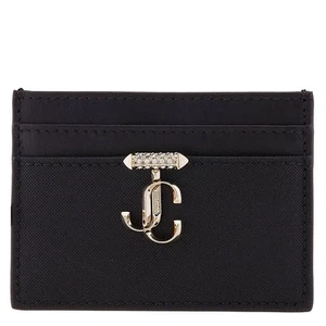 Jimmy Choo JC Emblem Leather Card Holder J000170043-BLACK/LIGHT GOLD - Picture 1 of 5