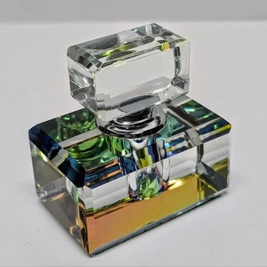 Botella de perfume de cristal transparente Art Deco vintage efecto prisma iridiscente - Imagen 1 de 10