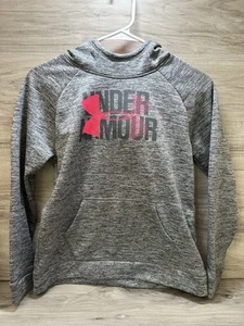 Girls Under Armour gray and pink hoodie Logo sweatshirt Youth Large Free Ship - Picture 1 of 4