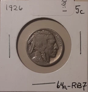 1926 Buffalo Nickel US 5c coin Philadelphia Mint Trump Hair (#64a-RB7) - Picture 1 of 4