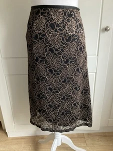 Long Tall Sally Lace Black Bronze Lace Pencil Skirt UK 14 - Picture 1 of 3