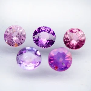💎 1.05ct 5pcs Lot Round Natural Pink Purple Sapphire - Unheated, Vietnam Gems - Picture 1 of 4