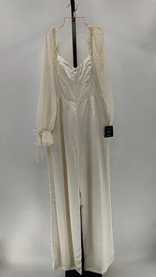 Lulus Gracefully Modern Ivory Satin Mesh Long Sleeve Bustier Jumpsuit M - Image 1 of 2