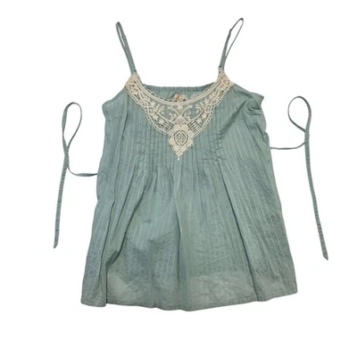 Mudd Womens XL Blue Lace Trim Sleeveless Tie Strap Tank Top Blouse - Image 1 of 4