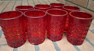 Vintage Ruby Red Hobnail Glasses Tumblers Anchor Hocking Set of 8 - Picture 1 of 4