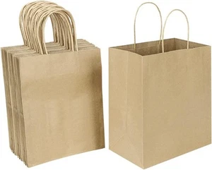 Oikss 50 Pack 8x4.75x10 Inch Medium Brown Kraft Paper Bags with Handles - Picture 1 of 7