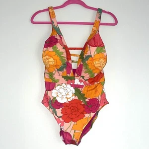 NWT Trina Turk Plunge Multi Color Floral One Piece Swimsuit Size 10 - Picture 1 of 8