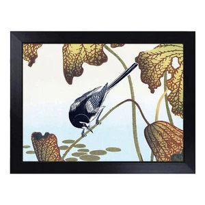 Wagtail Bird On A Lotus Plant By Ohara Koson Lap Tray Cushioned Bean Bag Padded - Picture 1 of 4