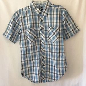 New Mens short sleeve plaid Billabong Button shirt Small Blue Pockets - Picture 1 of 12