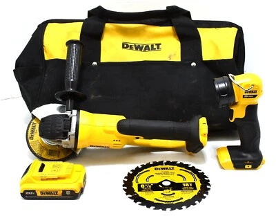 Dewalt DCG412. Amoladora angular con luz de trabajo DCL404 y batería DCB203 en bolsa Foto 1 de 4