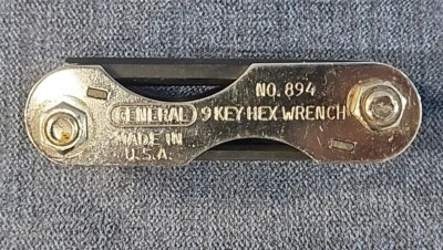 Vintage GENERAL No. 894 9 Key Folding Hex Wrench Set .050" to 3/16" USA  u-1E - Image 1 of 4