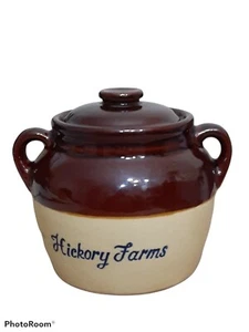 Vtg Pottery Hickory Farms Jar Canister Crock Pot Container Lid Handles USA - Picture 1 of 8