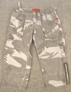 Tripp Nyc Shorts Bondage 3 Gray Camouflage Capri Mid Rise Button Zip pants - Picture 1 of 19