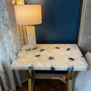 12"x24" Custome White Quartz Dining Table Crystal Stone Luxury Housewarming Deco - Picture 1 of 8