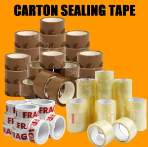 Parcel Packing Tape Brown/Clear/Fragile 50mm x 66m Cartons Sealing Strong Rolls - Picture 1 of 9