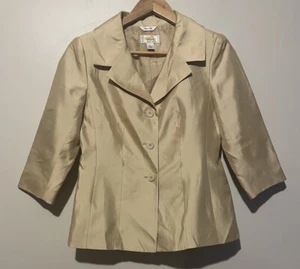 Talbots Petites Gold 100% Pure Silk 3/4 Sleeve Button Front Blazer Jacket Sz 2 - Picture 1 of 9