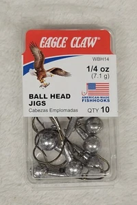 Plantillas de cabeza bola de plata Eagle Claw WBH14 1/4 OZ 10 PIEZAS - Imagen 1 de 1